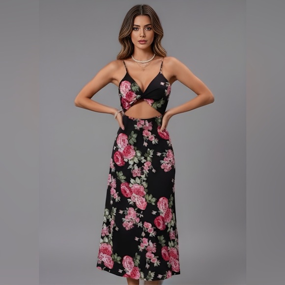 Floral Print Cut Out Twist Cami Dress - Picture 1 of 7